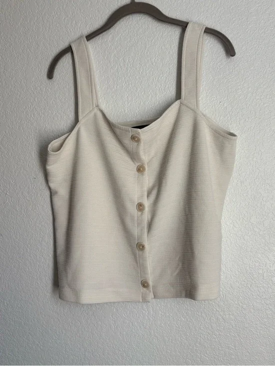 J.CREW Women's Ivory Knit V-Neck Button Front Tank Top Sleeveless Regular L - Picture 1 of 4